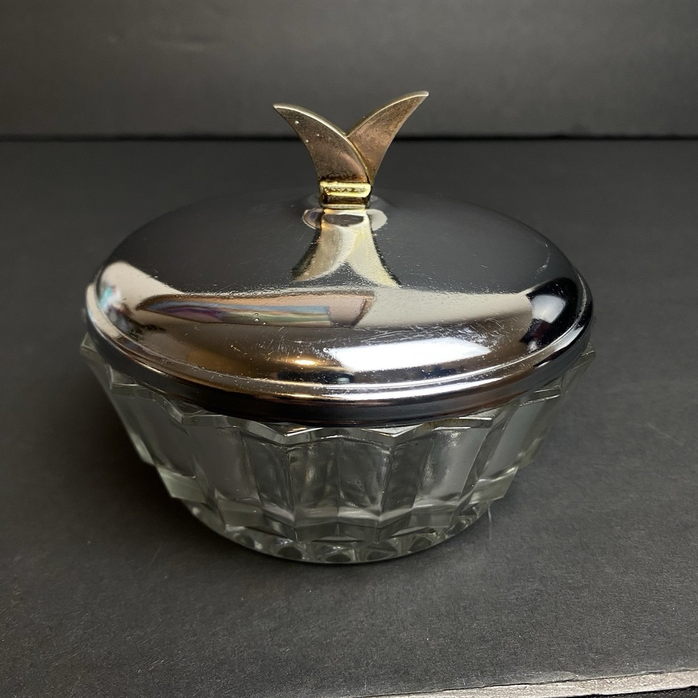 Mid Century Modern Kromex Covered Glass Dish/Candy Dish With Metal Lid